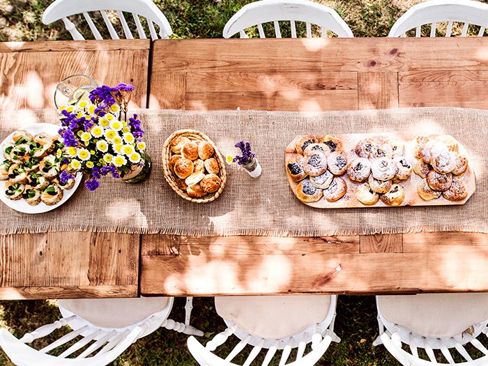 Woven jute table runner.